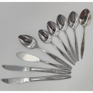 Utica Satin Rose Stainless USA Flatware Table & Tea Spoon Knife Butter VTG Lot A